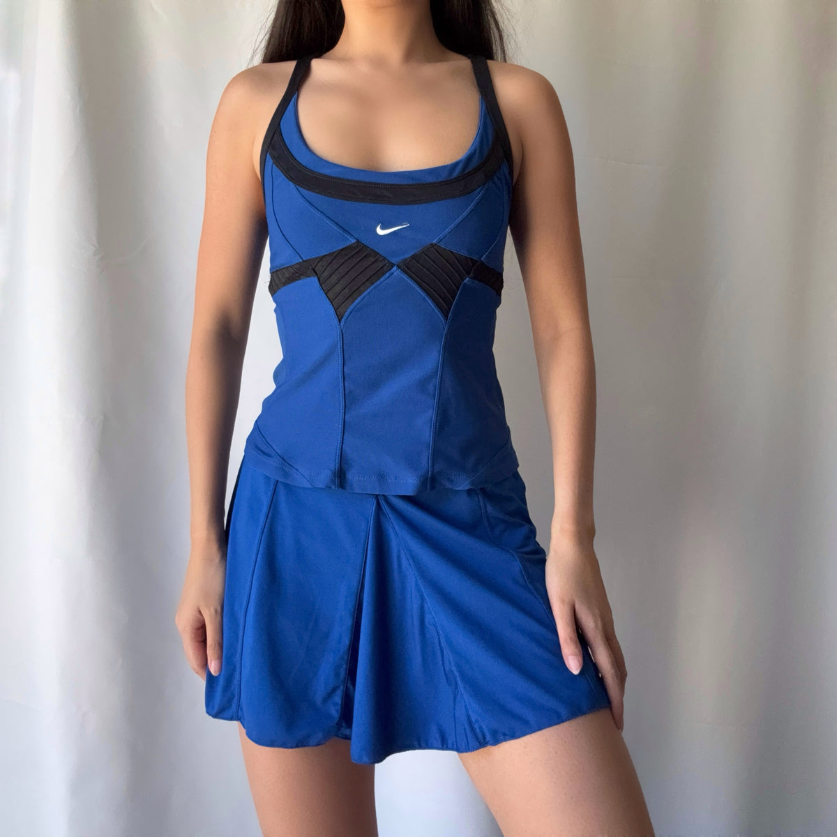 Nike Late 2000s Blue Black Tennis Skort Set