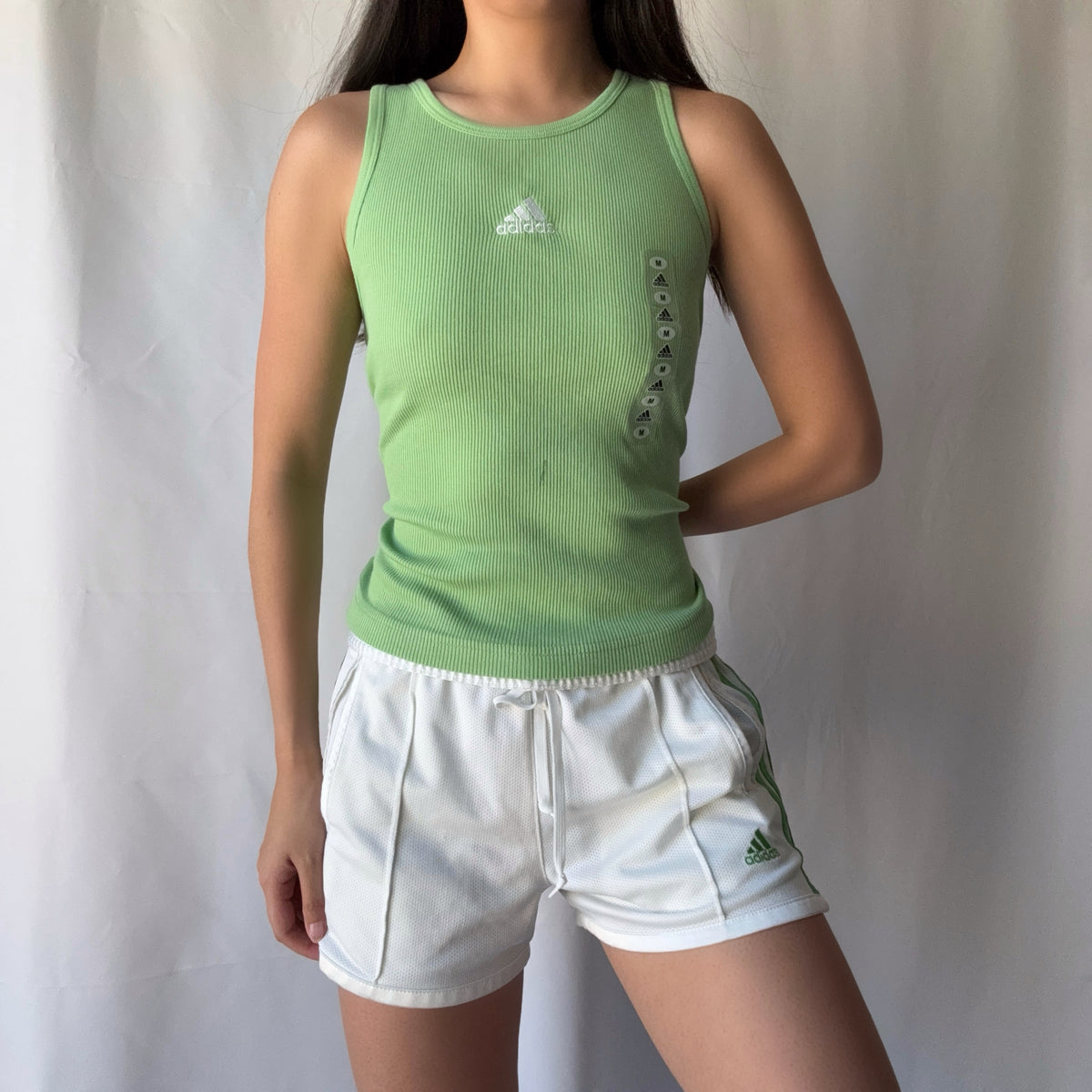 Adidas Vintage Y2K Green White Athletic Short Set