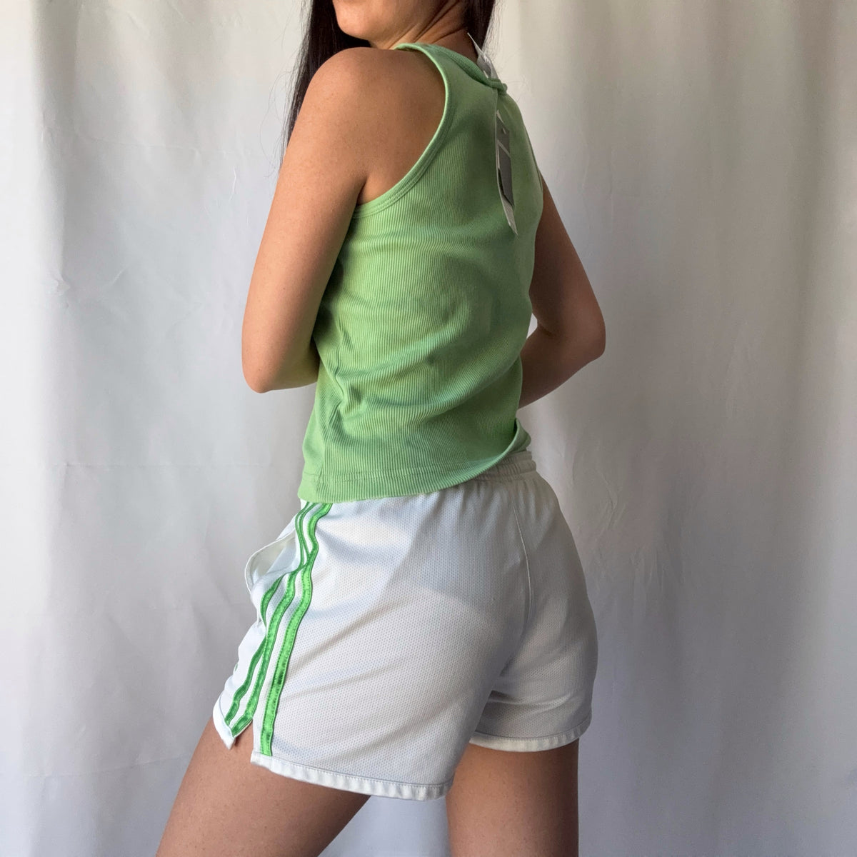 Adidas Vintage Y2K Green White Athletic Short Set