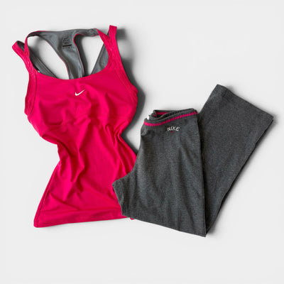 Nike Pink Grey Active Capri Set Y2K Athleisure