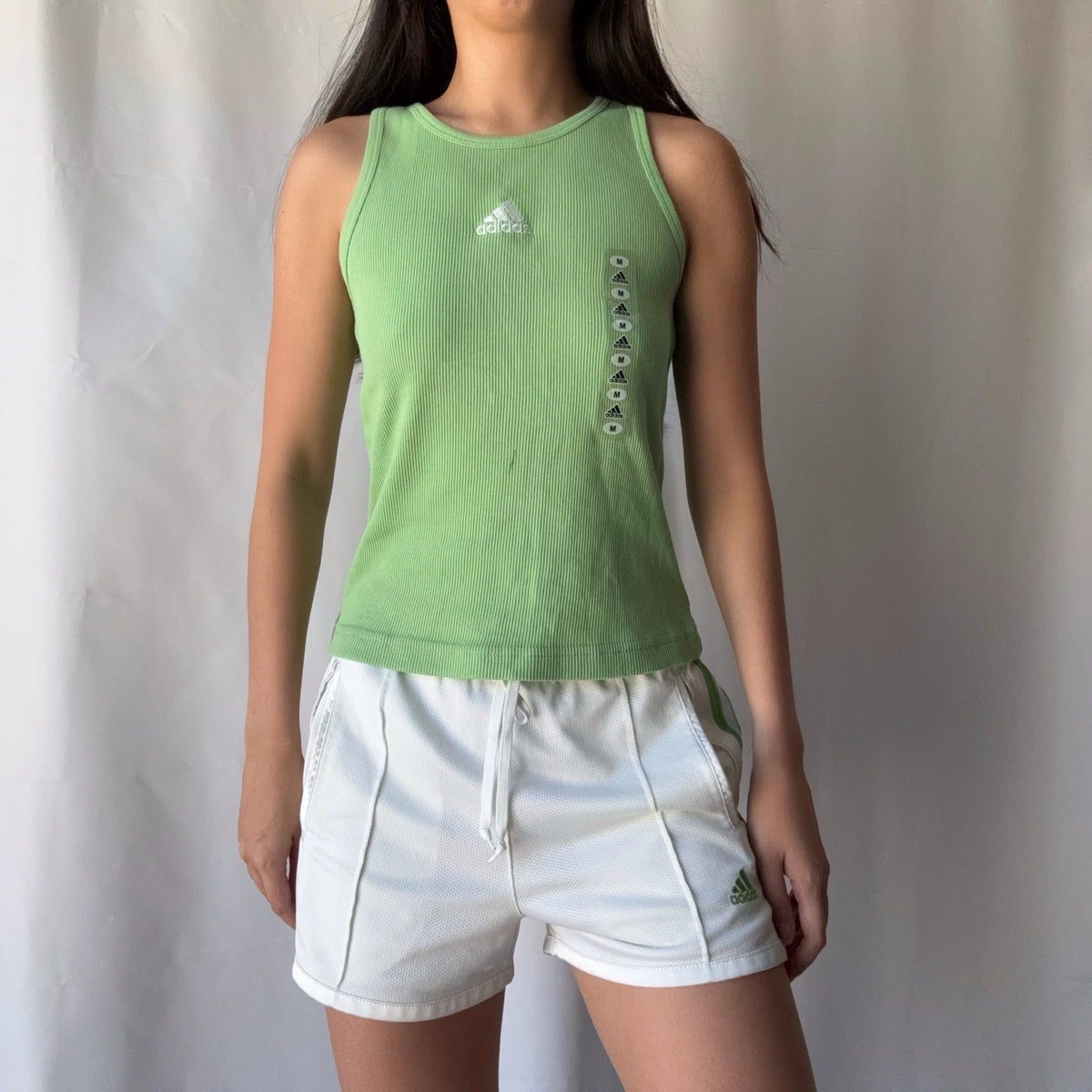 Adidas Vintage Y2K Green White Athletic Short Set