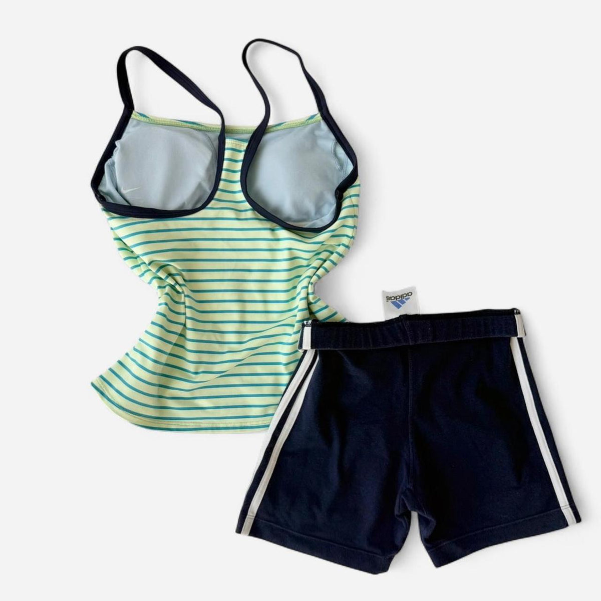Early 2000s Nike striped tank Adidas shorts set