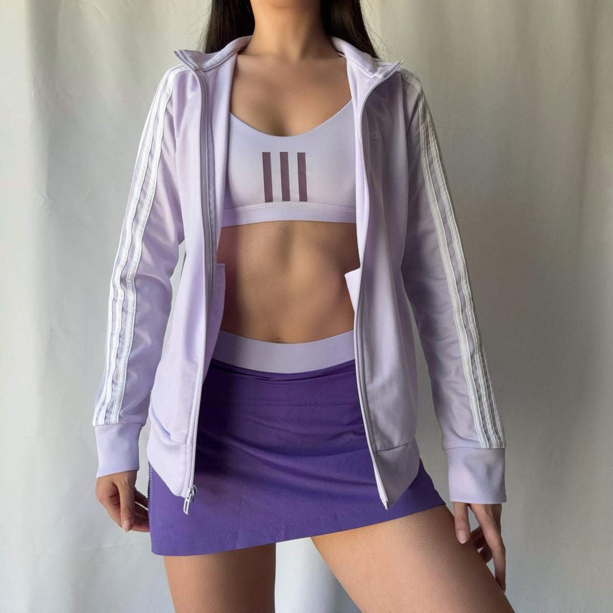 Adidas 3 Piece Purple Tennis Skort Set Jacket