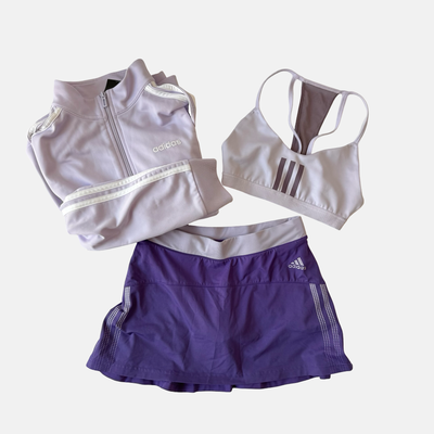 Adidas 3 Piece Purple Tennis Skort Set Jacket