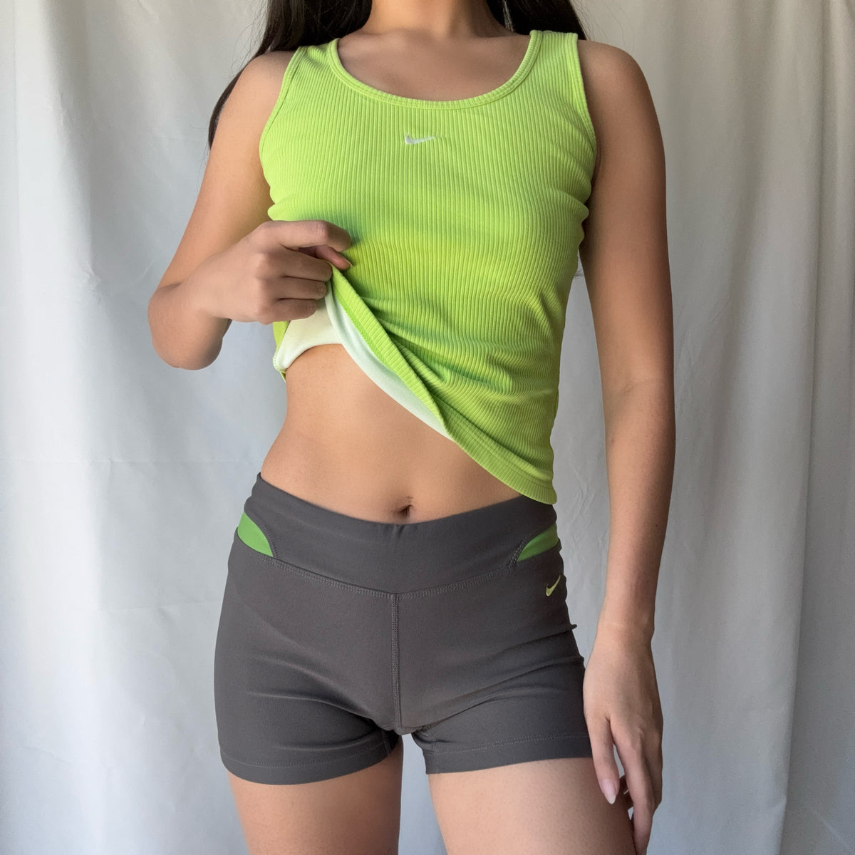 Nike Y2K Lime Tank Black Shorts Set Sporty Athleisure