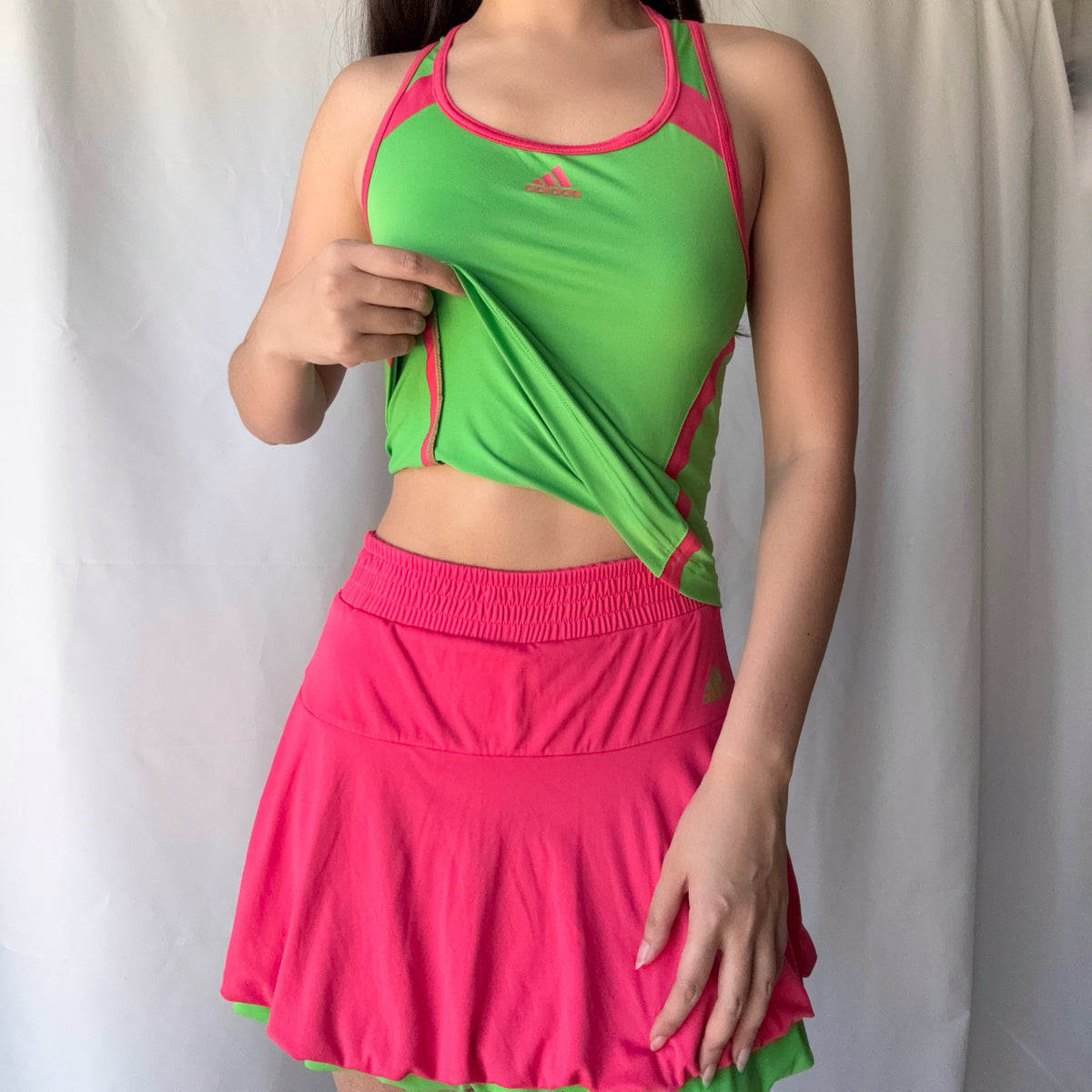 Adidas Neon Green Pink Tennis Skirt Set 2010s Tenniscore