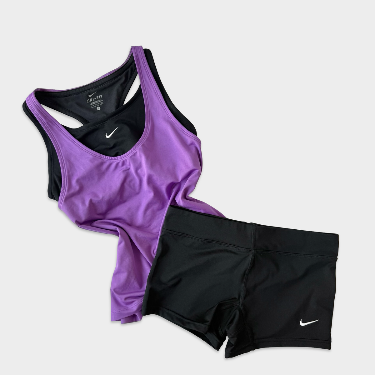 Nike Mixed Era Purple Black Athletic Short Set