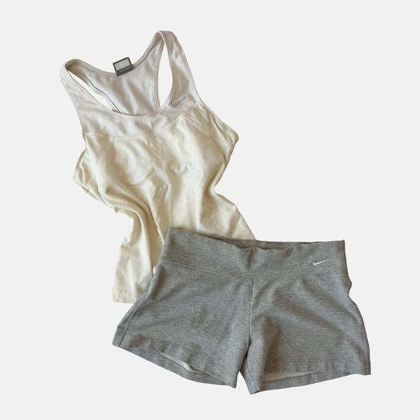 Nike Mixed Era White Gray Lounge Short Set