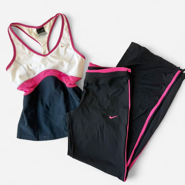 Nike Late 2000s Black Mid Rise Pink Pant Set