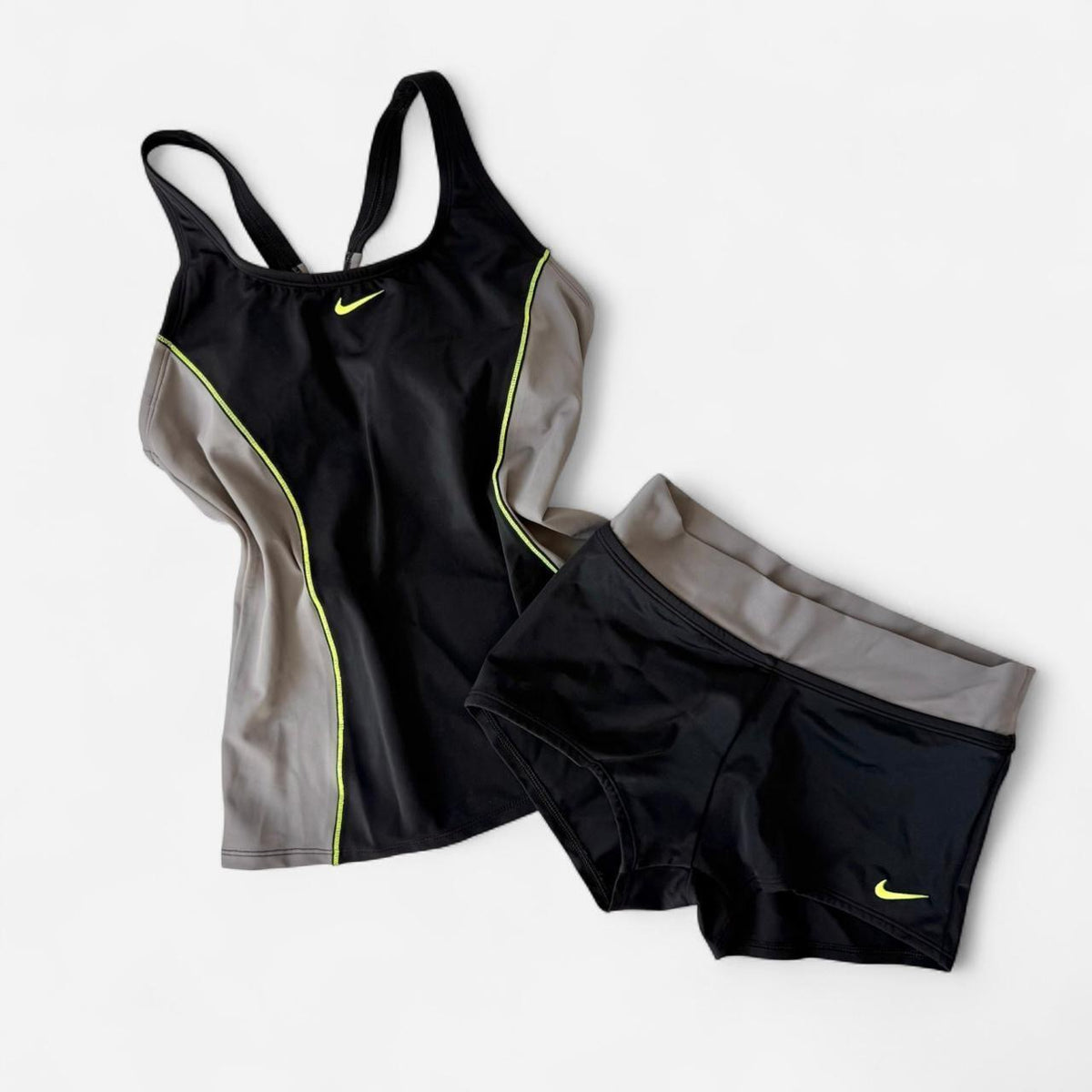 Vintage Nike Grey & Yellow Racerback Tank & Shorts Set