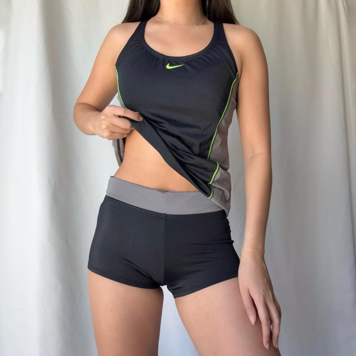 Vintage Nike Grey & Yellow Racerback Tank & Shorts Set