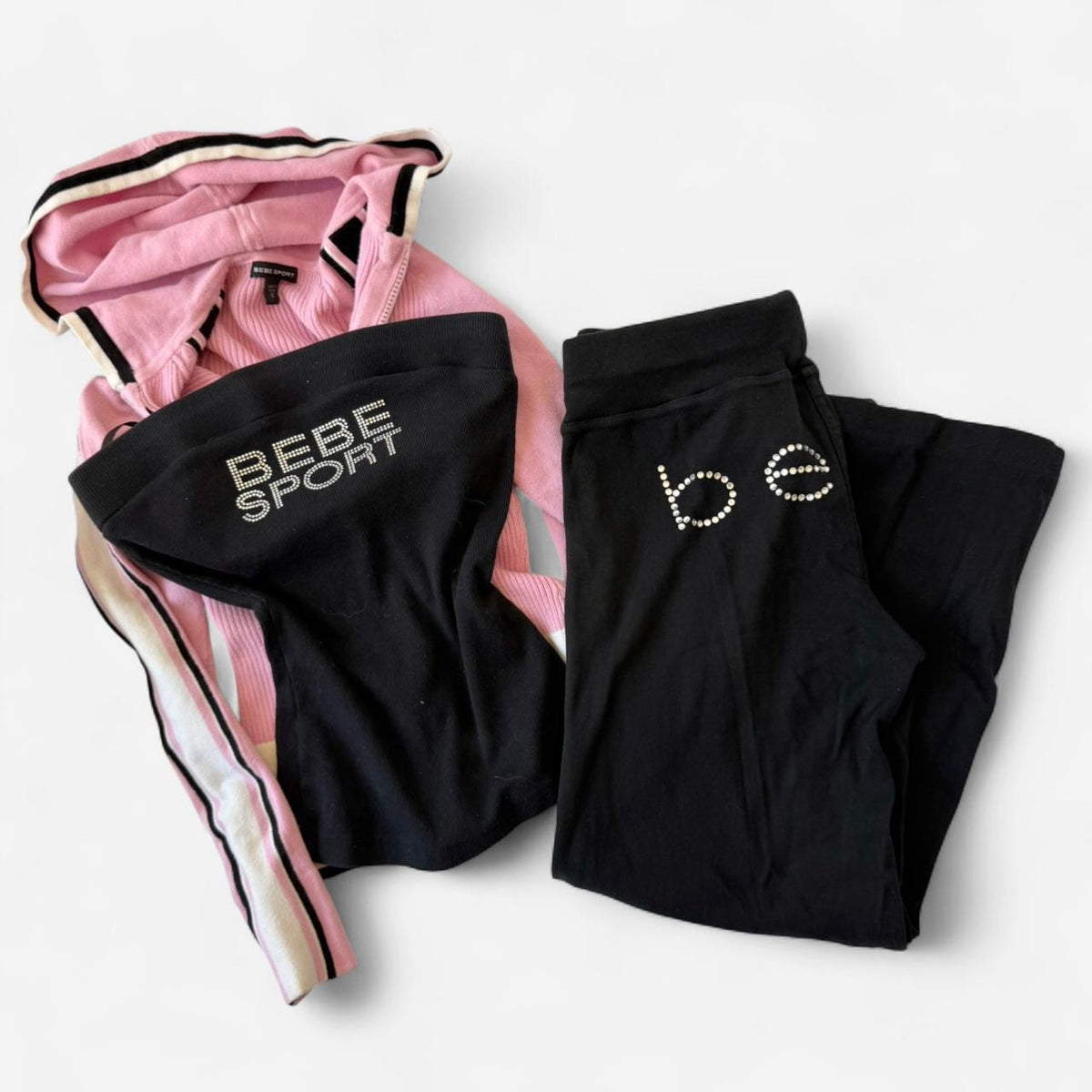Vintage Bebe Sport Pink Logo Jacket & Black Pants Set