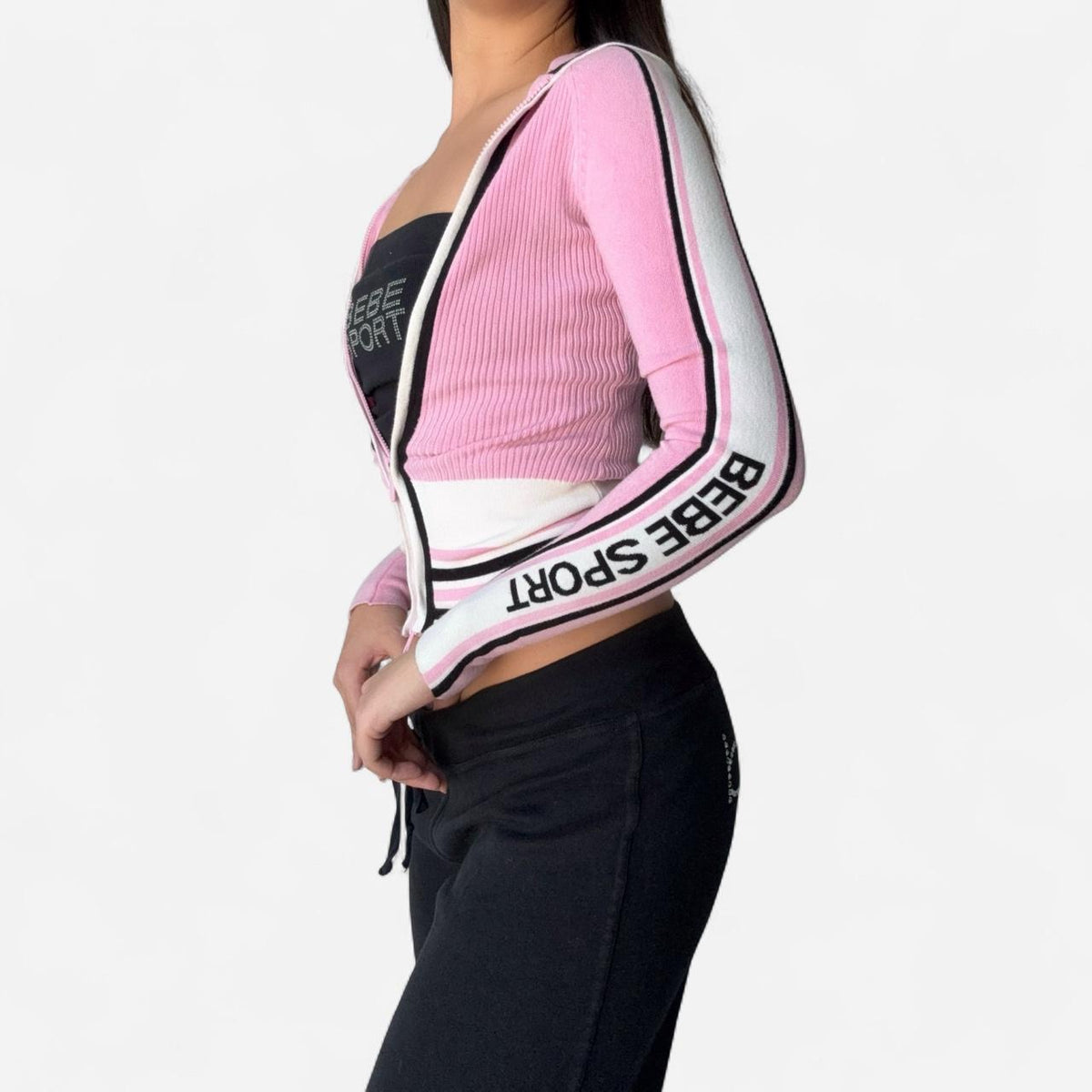 Vintage Bebe Sport Pink Logo Jacket & Black Pants Set