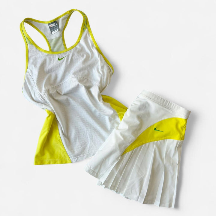 Nike White & Yellow Tennis Tank & Pleated Skirt Matching Set