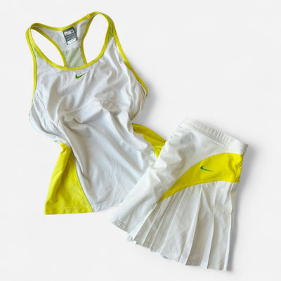 Vintage Nike White & Yellow Tennis Tank & Pleated Skirt Set