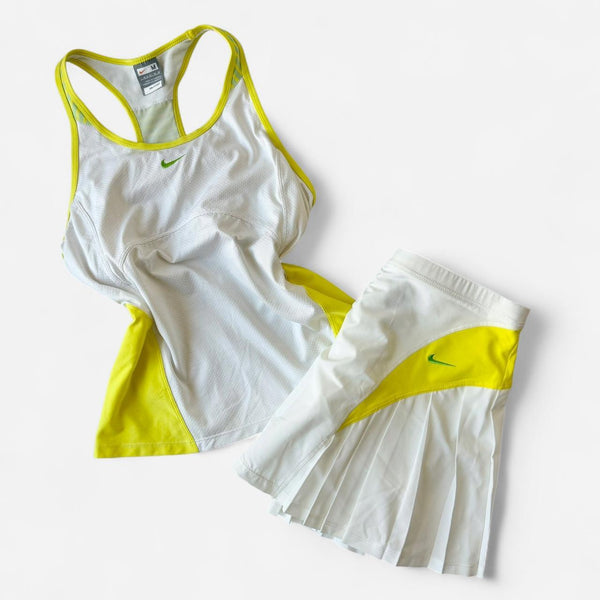 Vintage Nike White & Yellow Tennis Tank & Pleated Skirt Set