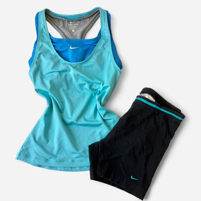 Vintage Nike Teal Racerback Tank & Black Shorts Set
