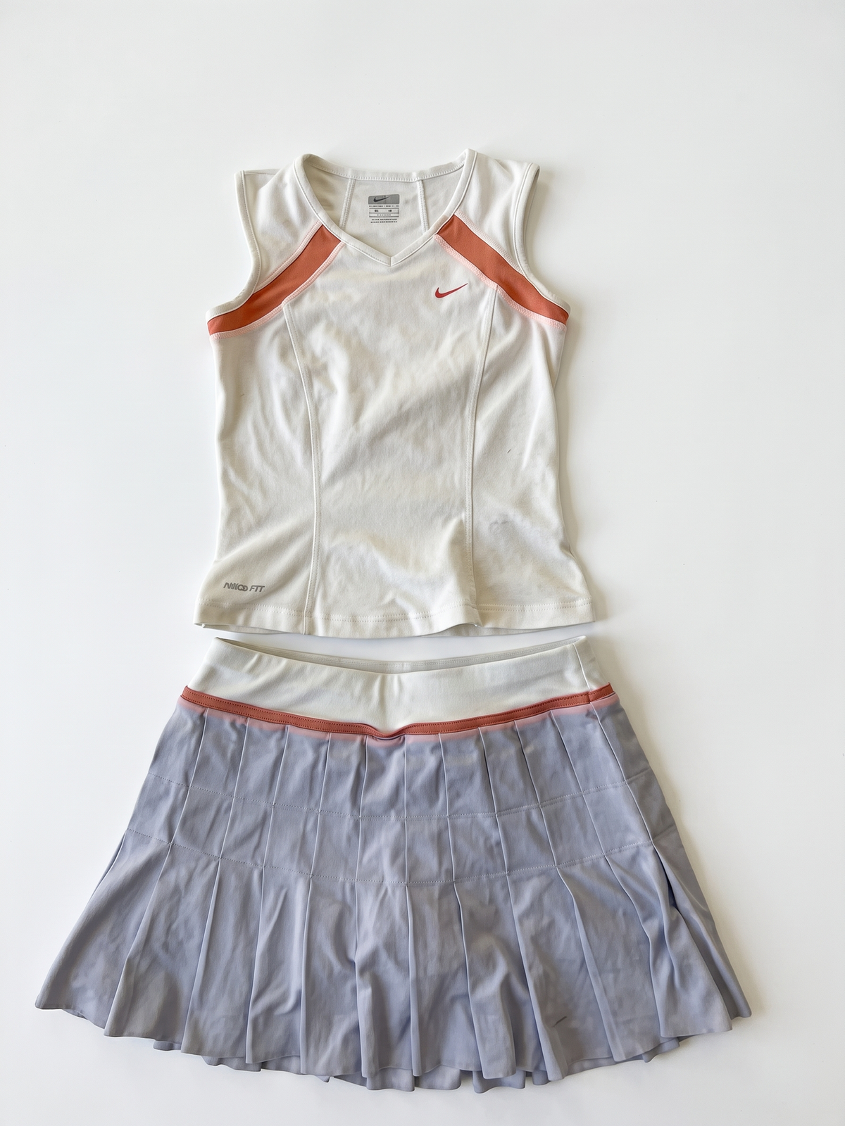 Nike Late 2000s White Orange and Lilac Tennis Skort Set
