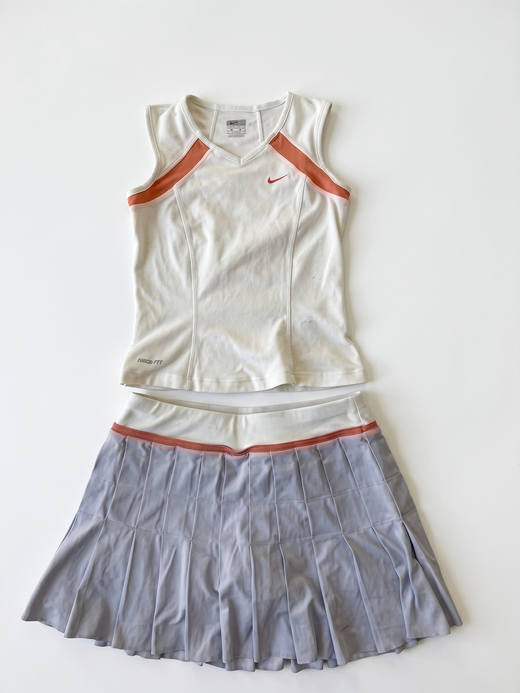 Nike Late 2000s White Orange and Lilac Tennis Skort Set