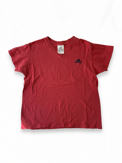 Adidas Red Cotton V-Neck T-Shirt