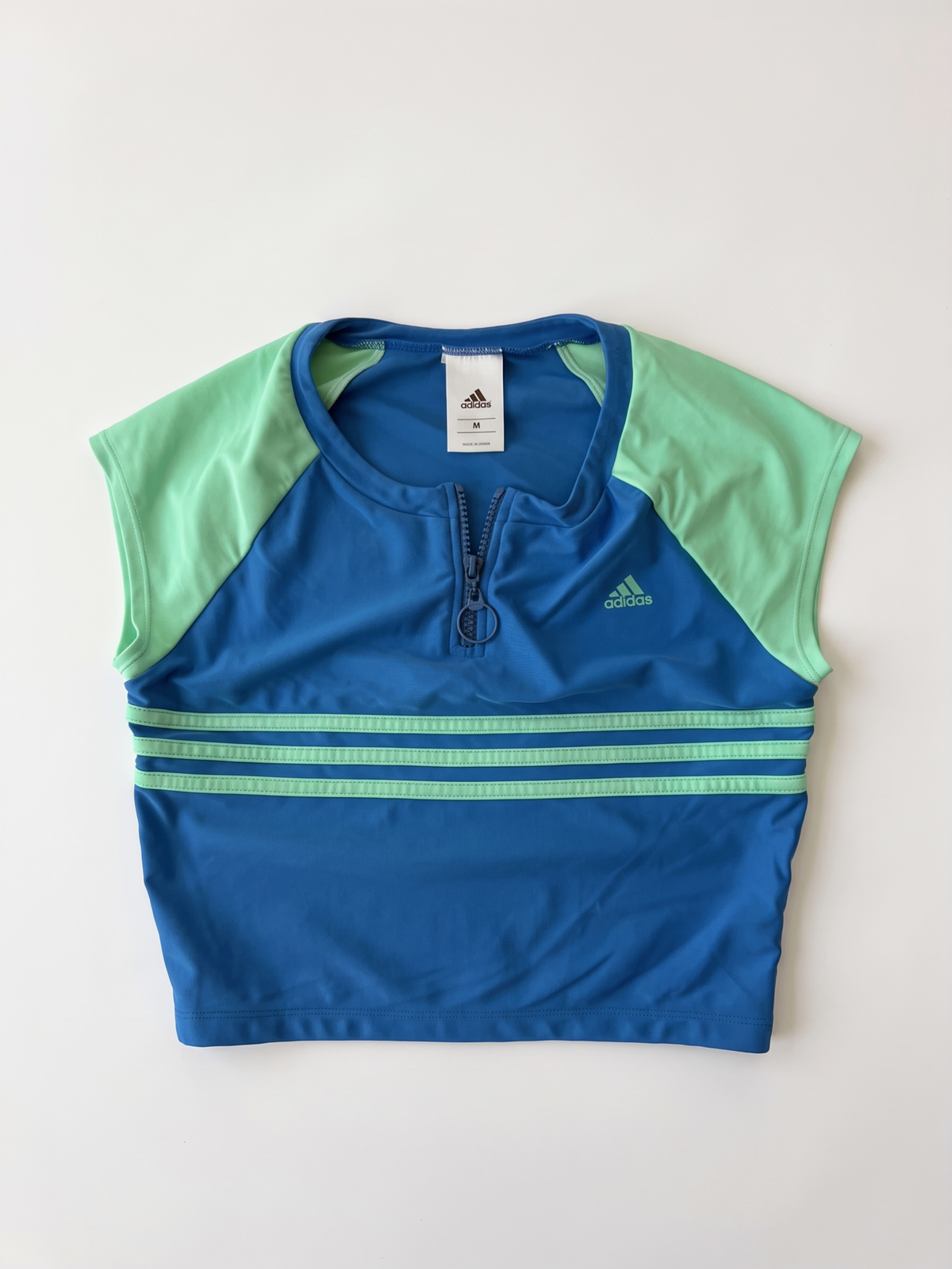 Adidas 2010s Blue Green Cropped Zip Top