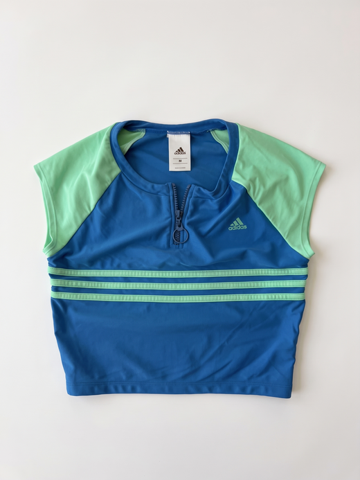 Adidas 2010s Blue Green Cropped Zip Top