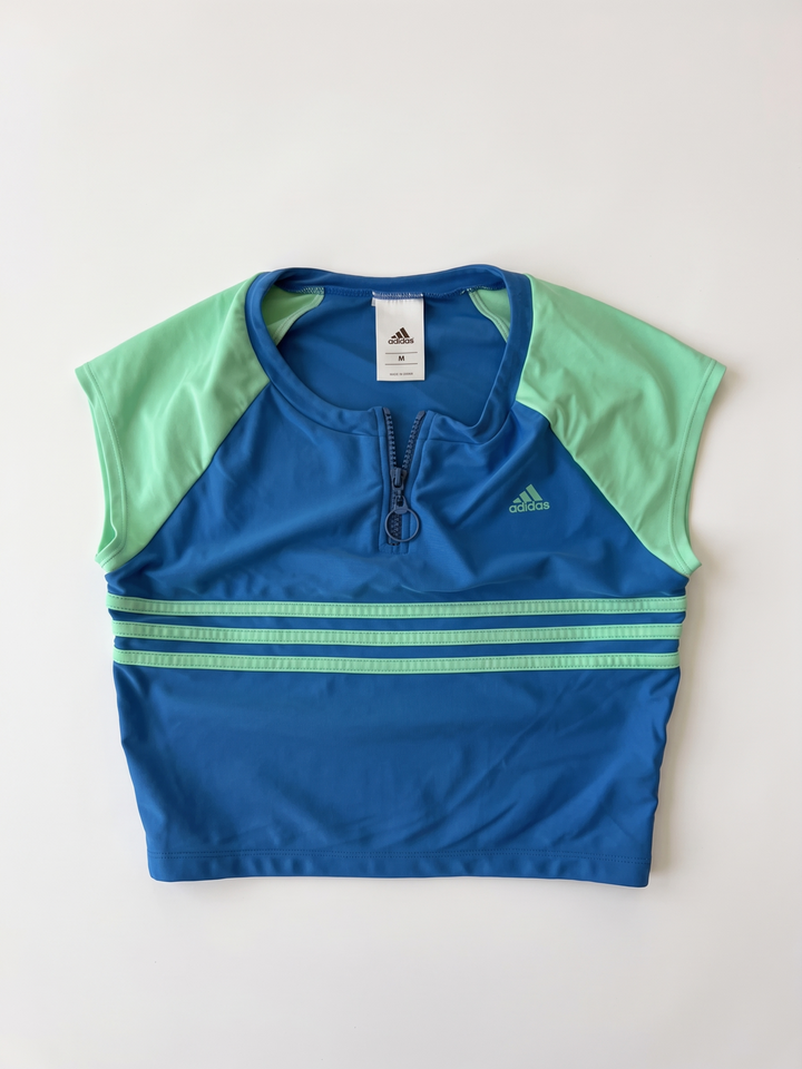 Adidas 2010s Blue Green Cropped Zip Top