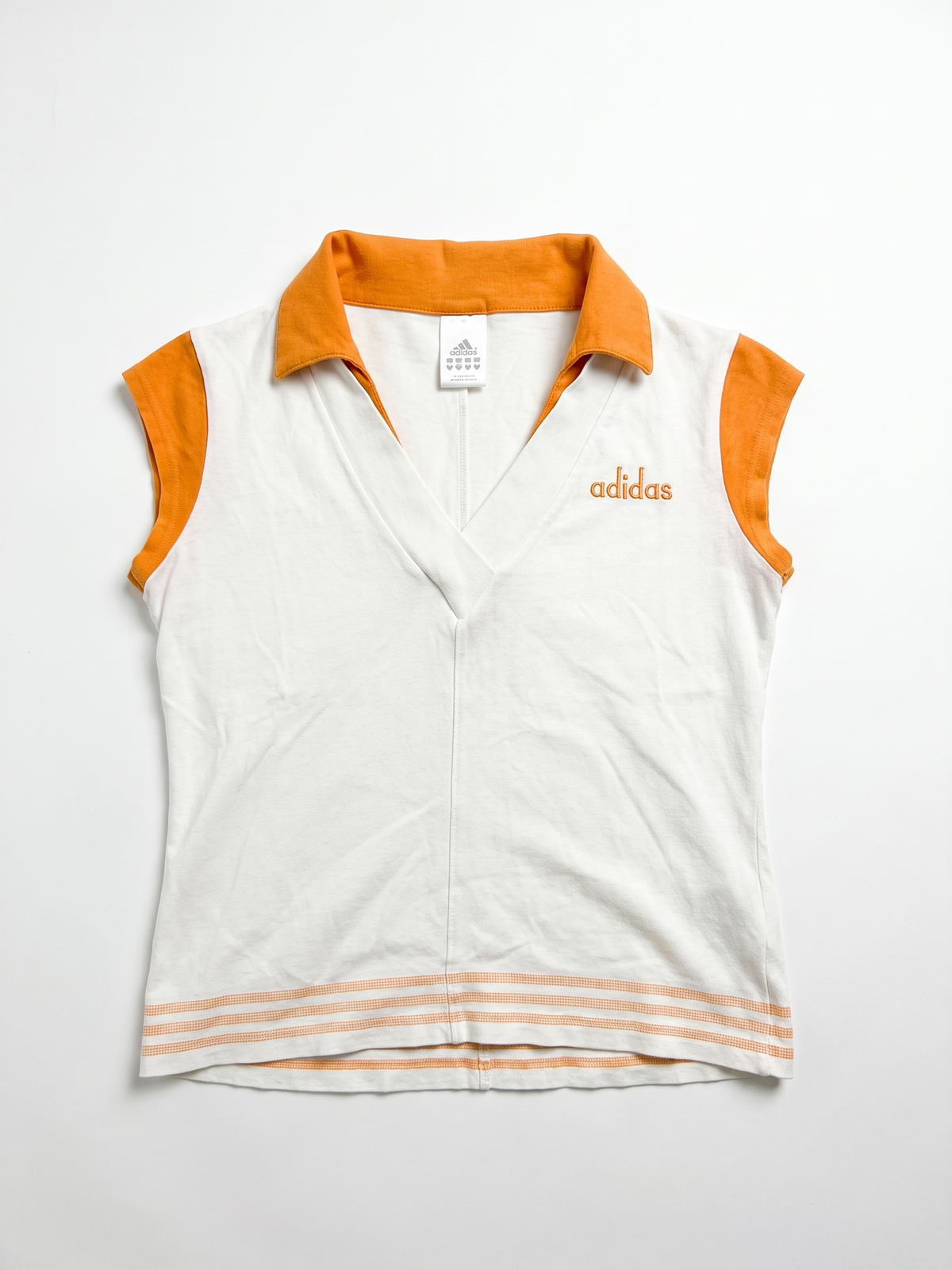 Adidas 2000s White Orange Collared Top