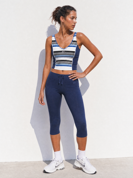 Nike Rare Y2K Navy Striped Tank and Capri Pant Set