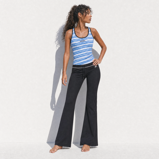Adidas Y2K Blue Striped Racerback Tank and Black Flared Pant Set