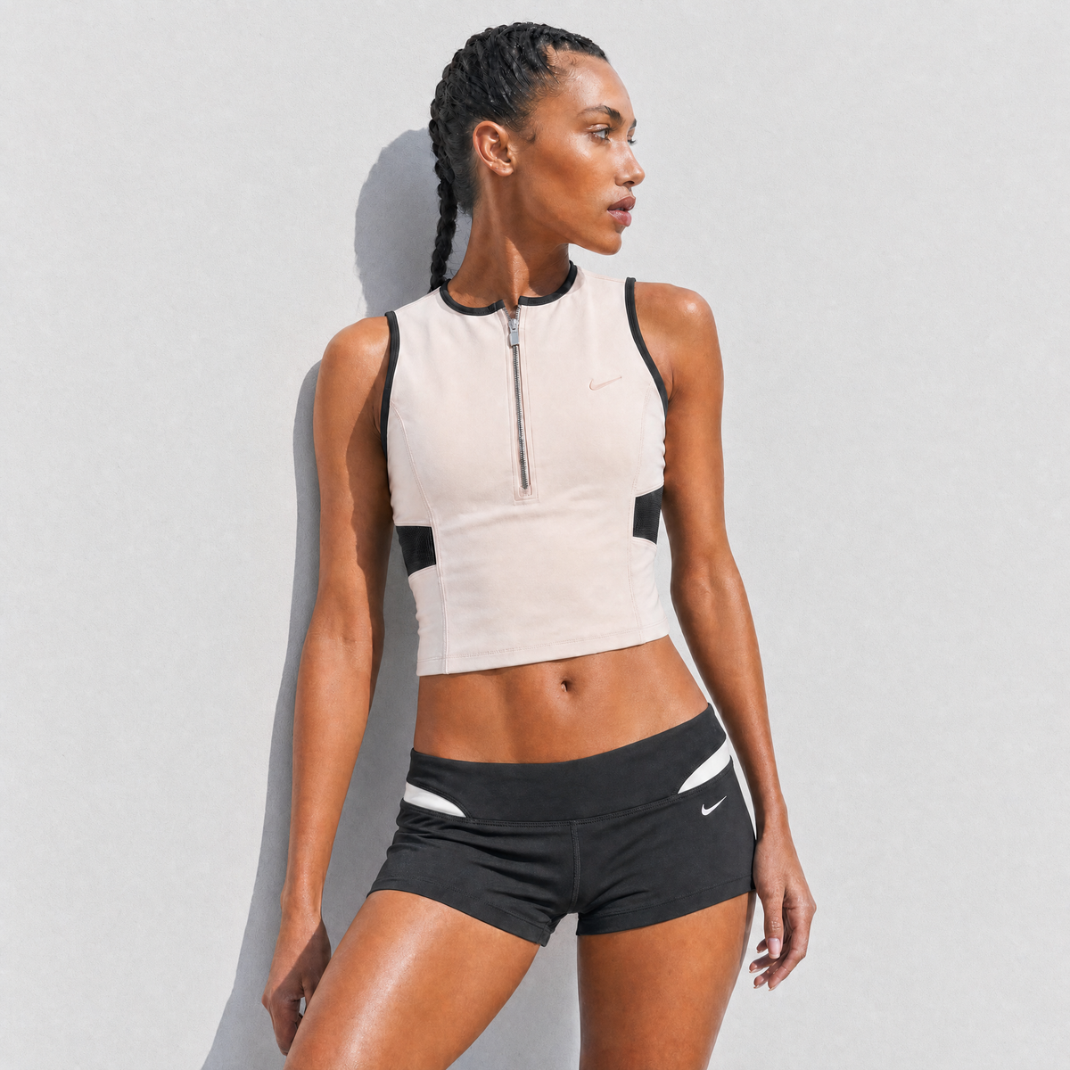 Nike Y2K Blush Pink Black Quarter Zip Short Set