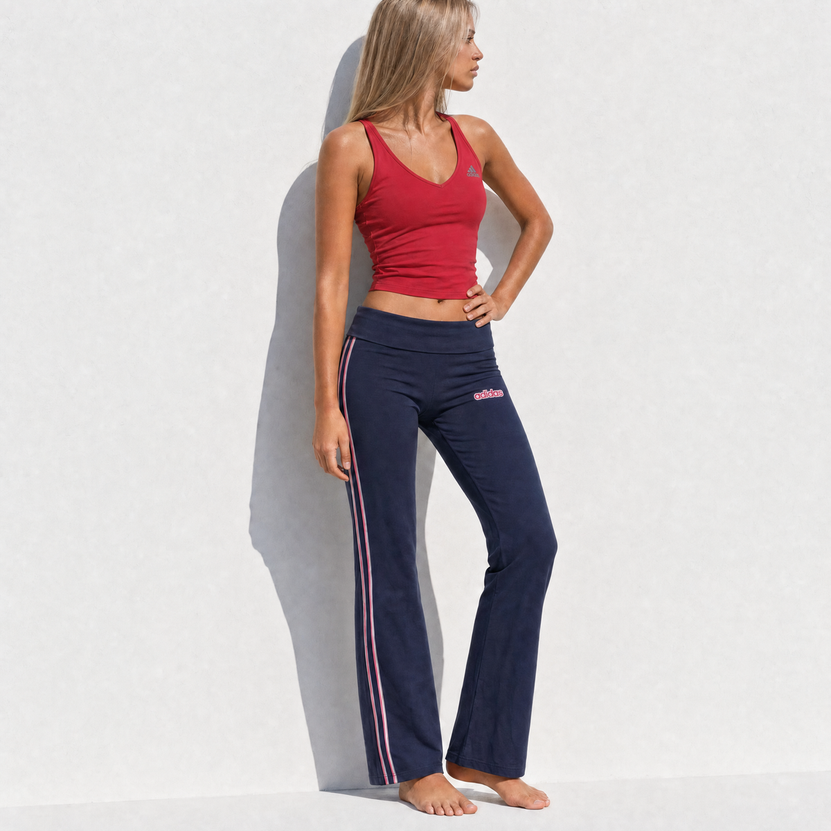 Adidas Rare Y2K 2000s Pink Navy Flare Pant Set