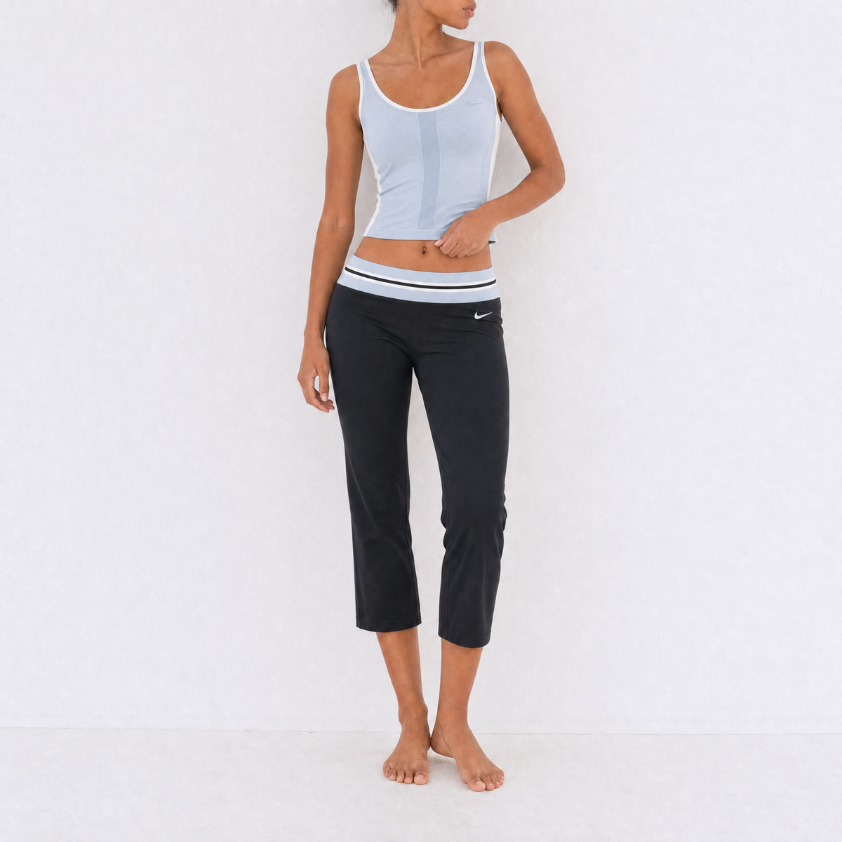 Nike Y2K Baby Blue Black Capri Set