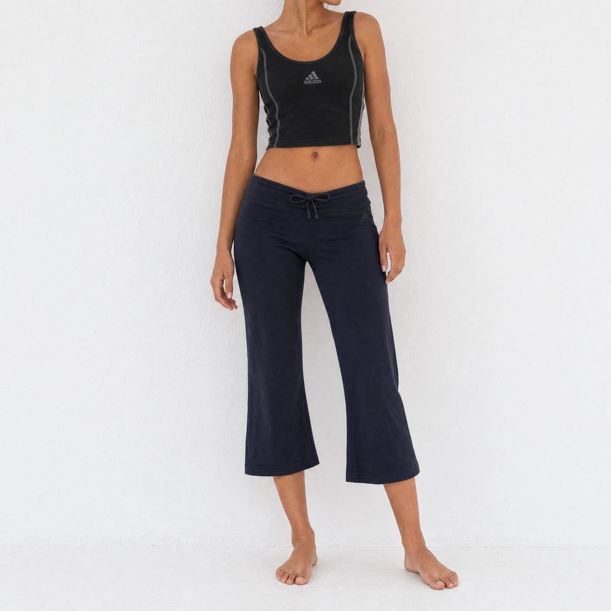 Adidas 90s Black Crop Tank Capri Set