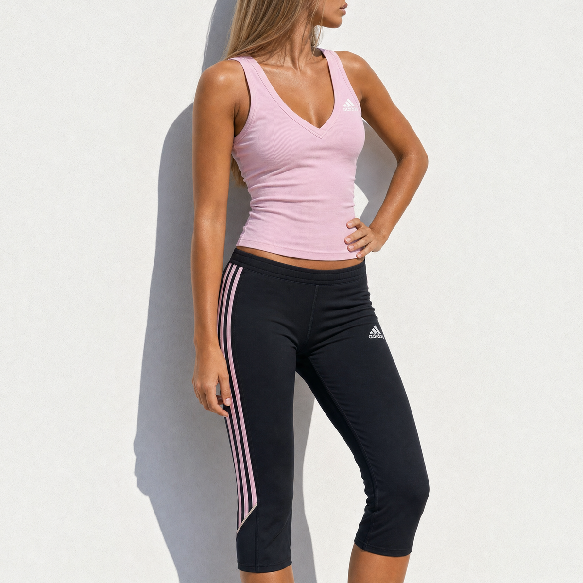 Adidas 2000s Pink Navy Capri Set
