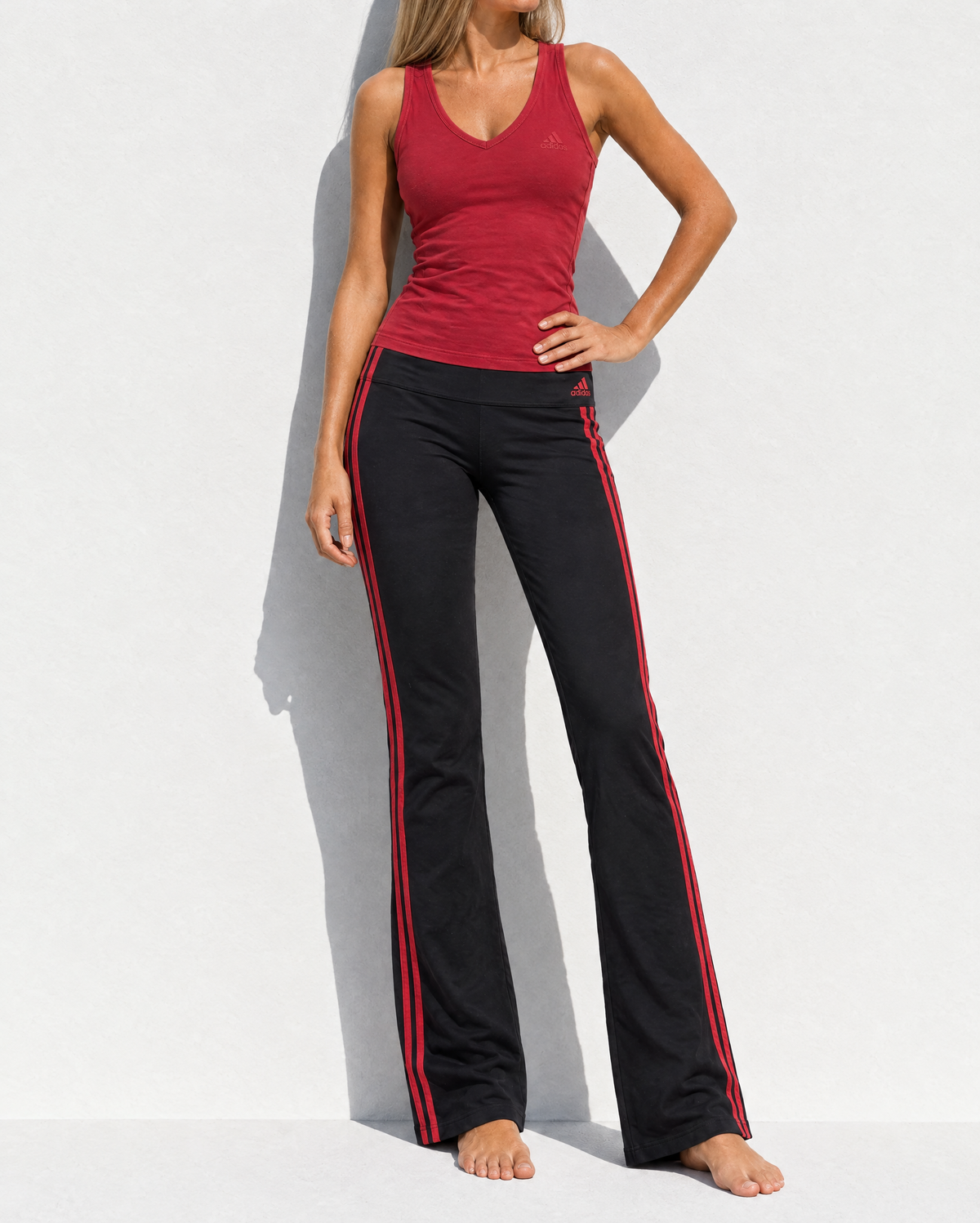 Adidas 2000s Red Black Flare Pant Set