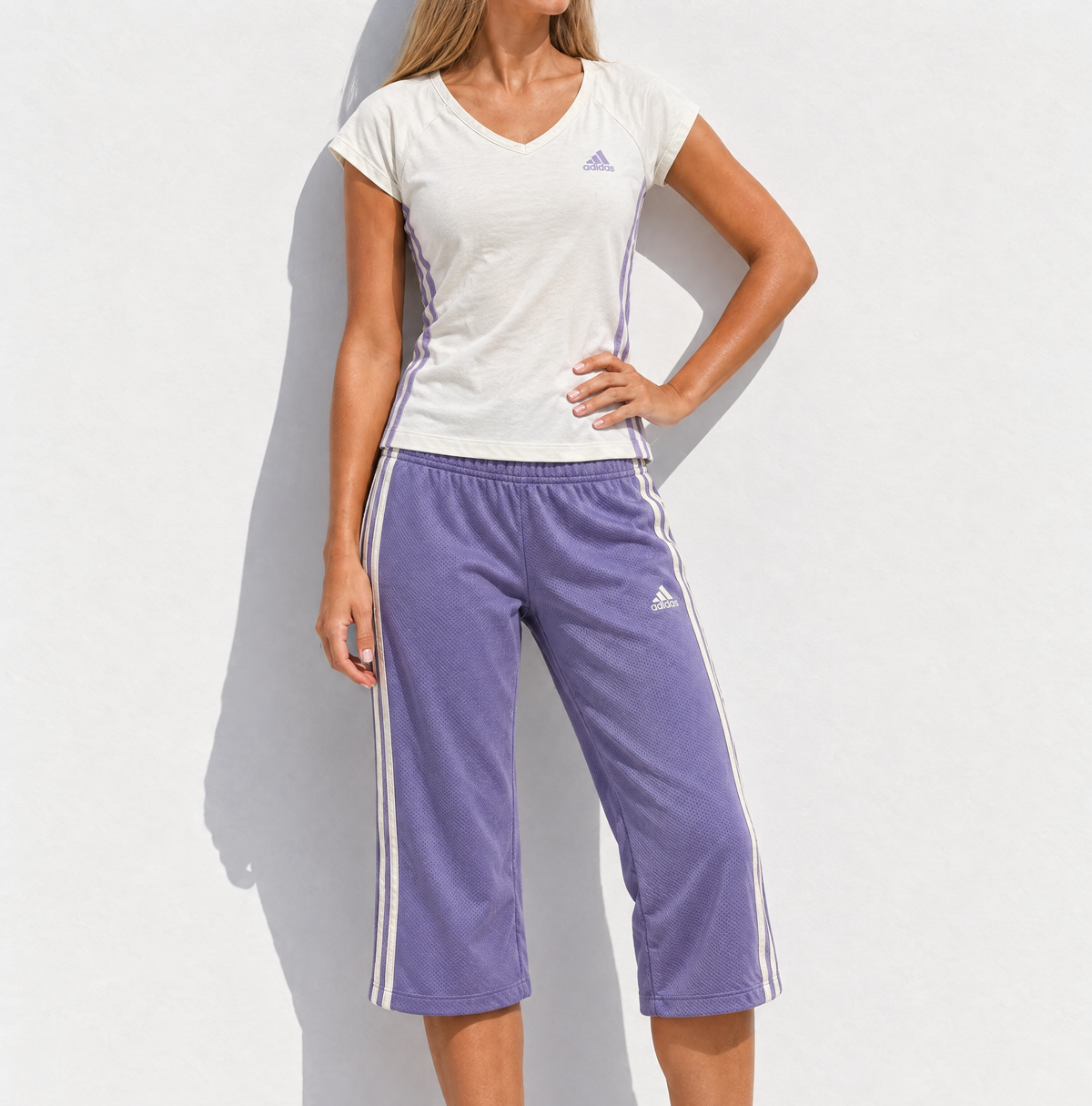 Adidas White Short Sleeve And Mesh Pants Set