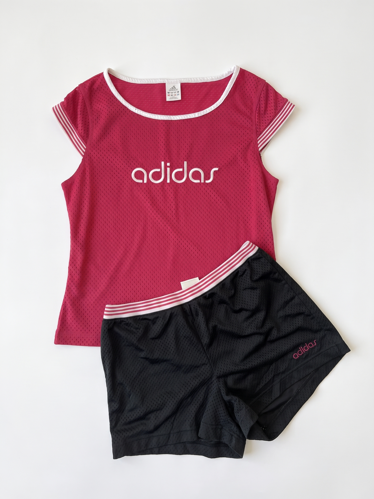 Adidas Y2K Pink Black Mesh Short Set
