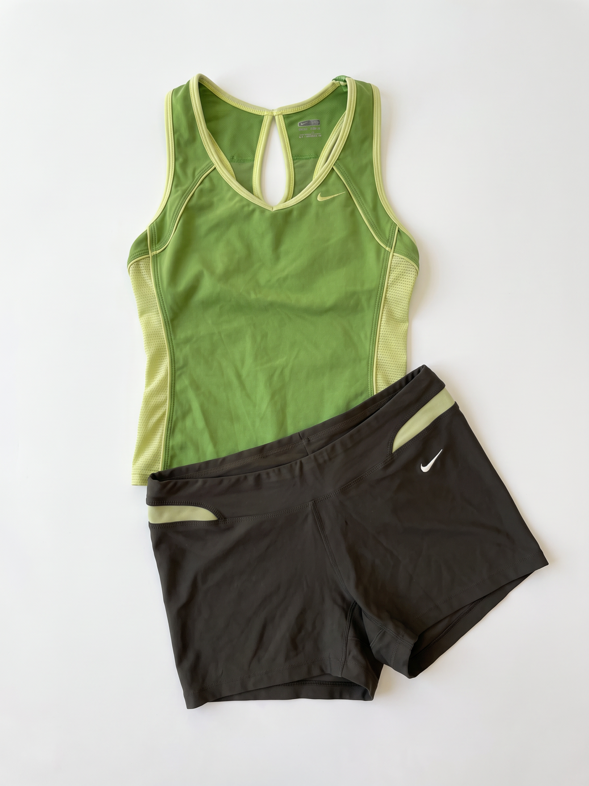 Nike Late 2000s Green Brown Athletic Short Set